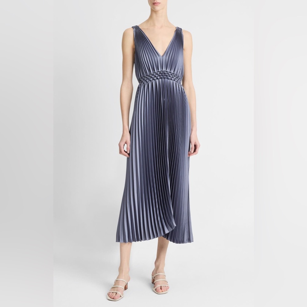 NWT Vince Hand SmockedPleated Sleeveless Midi Dress Mauve Thistle M/L